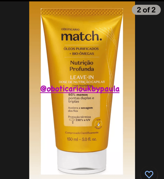 Leave-in Match Nutrição Profunda, 150ml O Boticario Deep Nutrition Leave-in