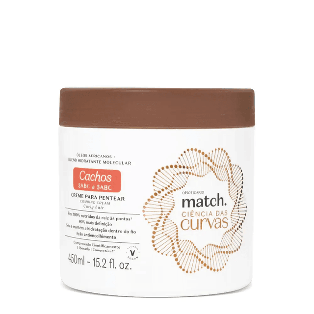 CREME PARA PENTEAR CACHOS MATCH CIÊNCIAS DAS CURVAS, 450ML O Boticário curls